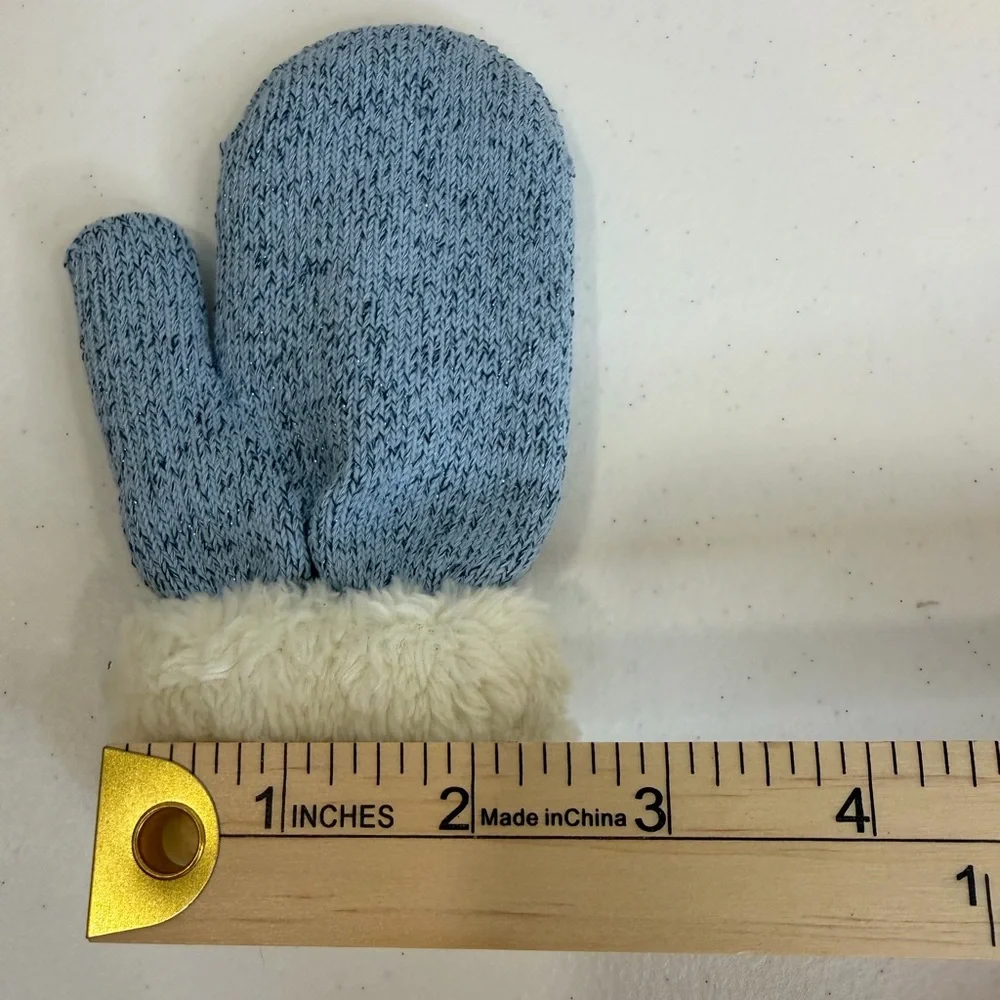 Kids Blue Knit Hat, Neck Warmer, Gloves Set Fleece Lined